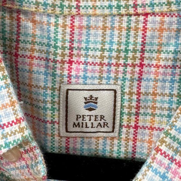 Peter Millar Multi-Color Plaid Mens Short Sleeve Button-Down Shirt Size L - Picture 5 of 5